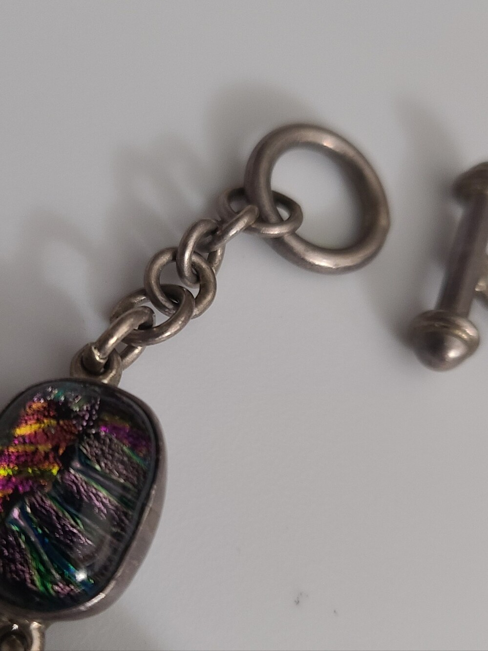 Vintage 950 Dichroic Glass Michael Campion Bracelet 35.5g Toggle Estate Jewelry - Picture 6 of 12
